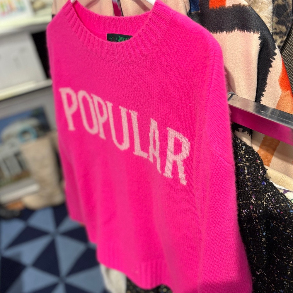 “Popular” Crewneck Sweater in Bright Pink